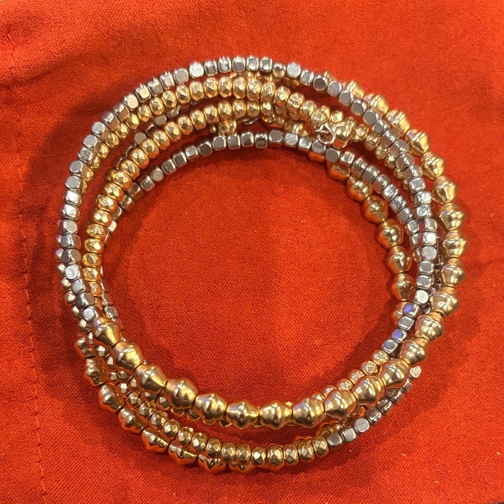 Chico's Gold and Silver Beaded Coil Bracelet Set